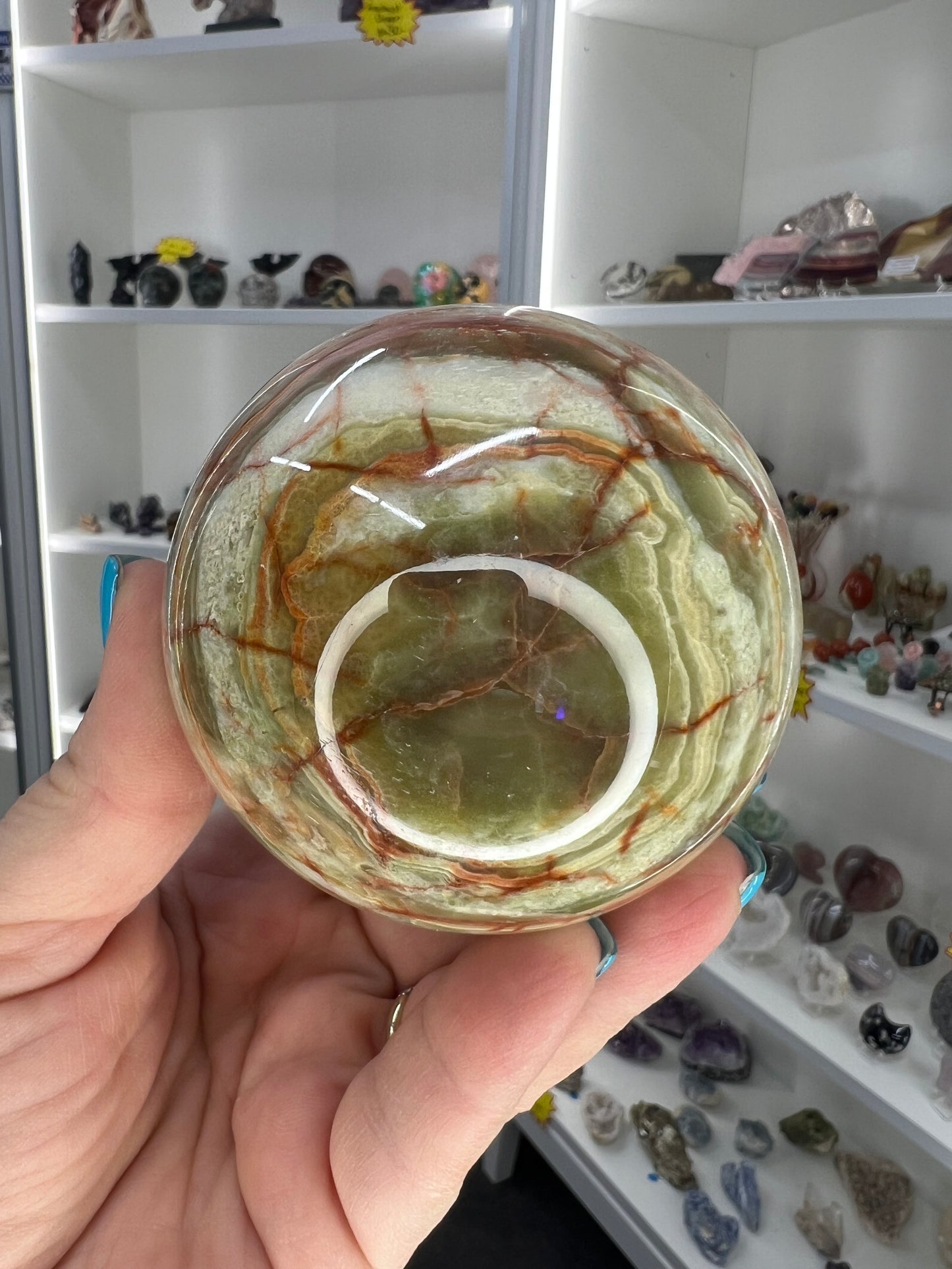 Green Onyx Sphere on Stand