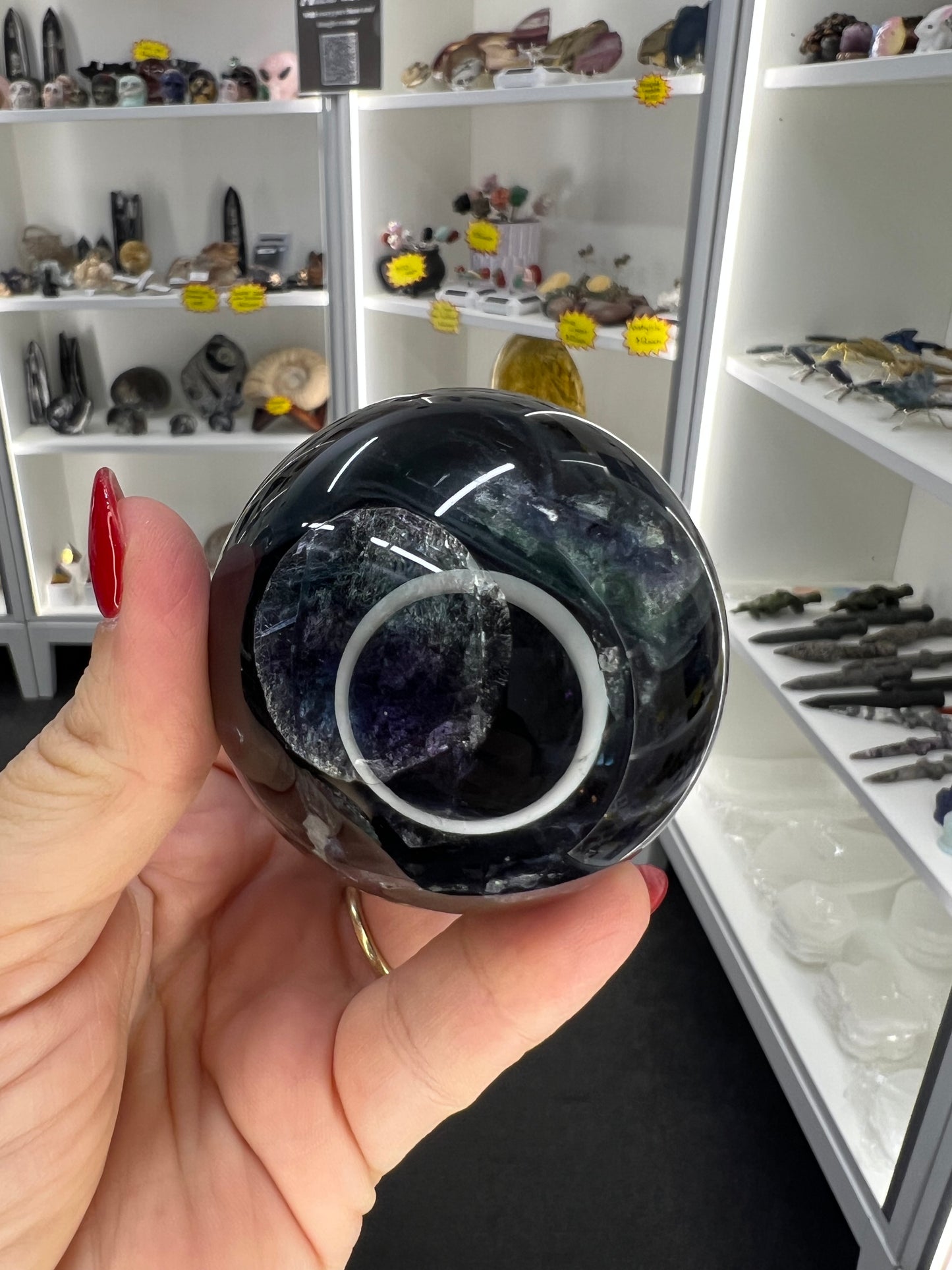 Black Fluorite Sphere with Stand