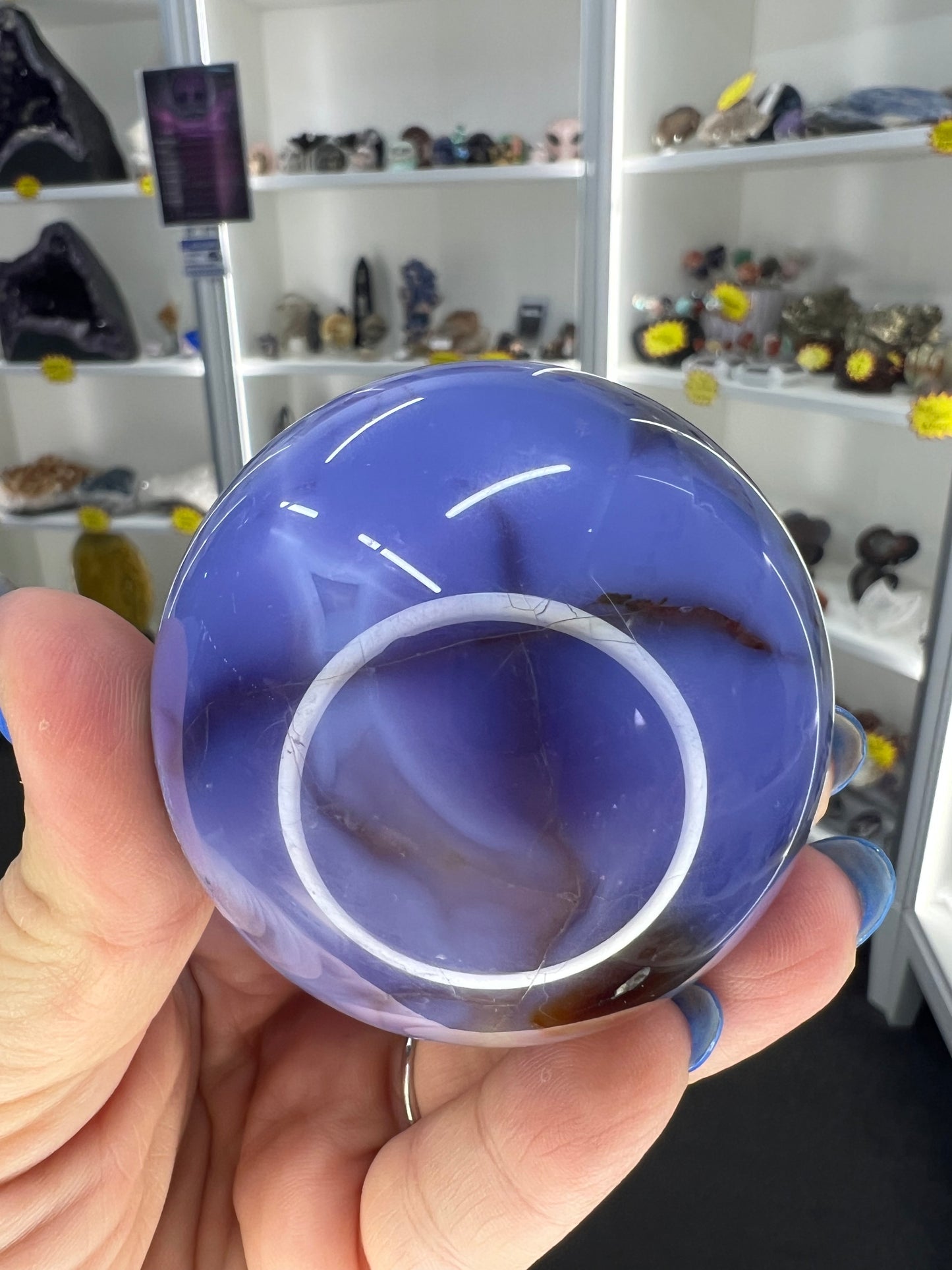 Blue Flower Agate Sphere on Stand