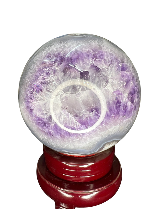 Amethyst x Flower Agate Sphere with Rotating Stand