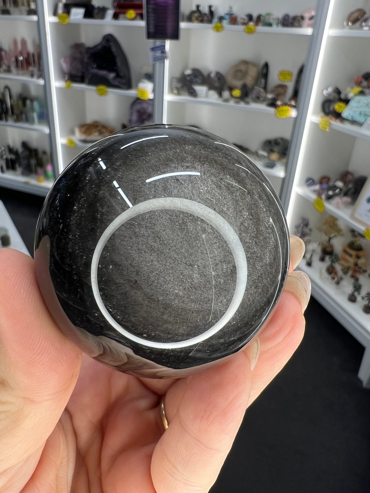 Silver Sheen Obsidian Sphere on Stand