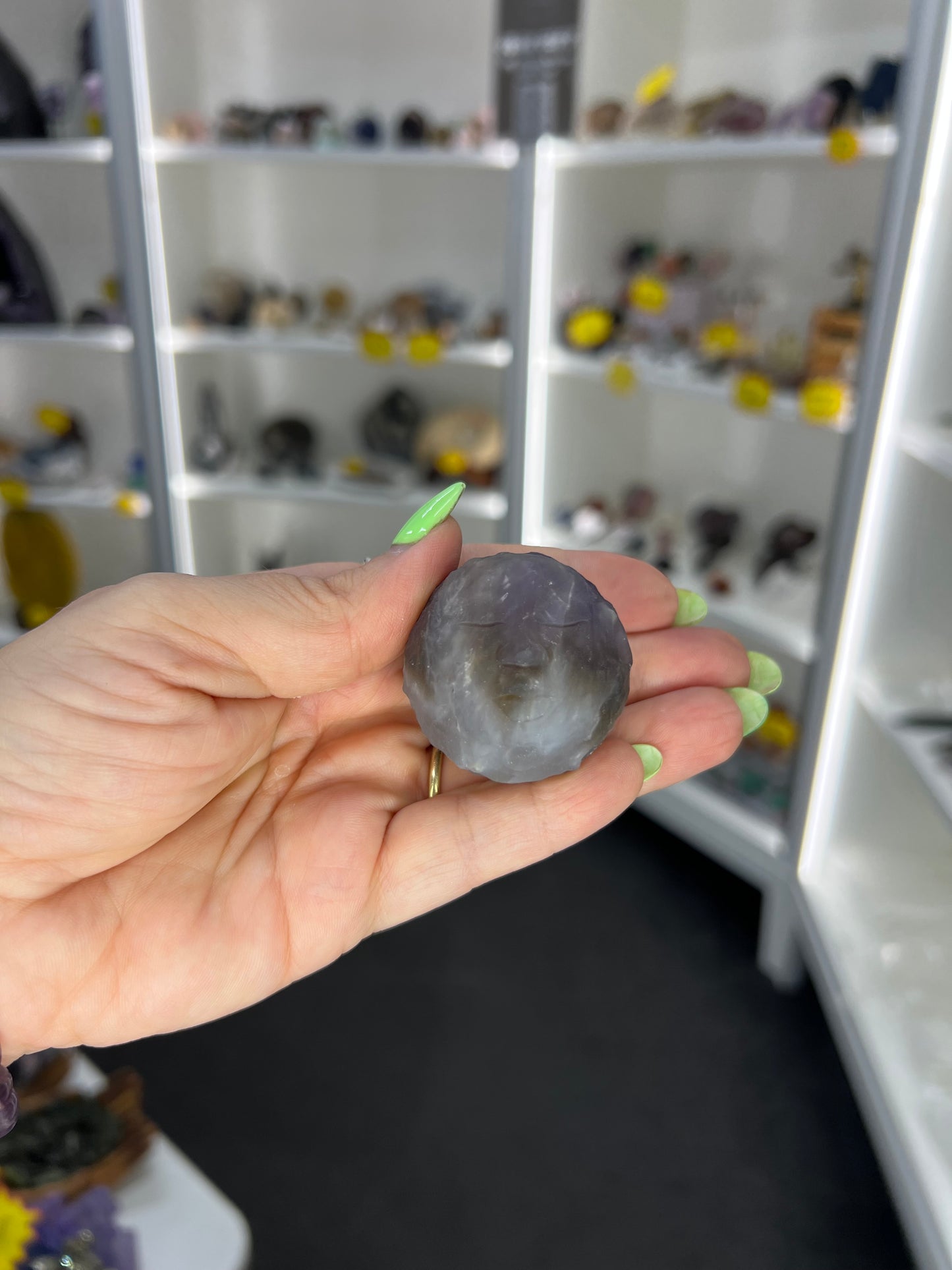 Chevron / Dream Amethyst Moon Face Sphere on Stand