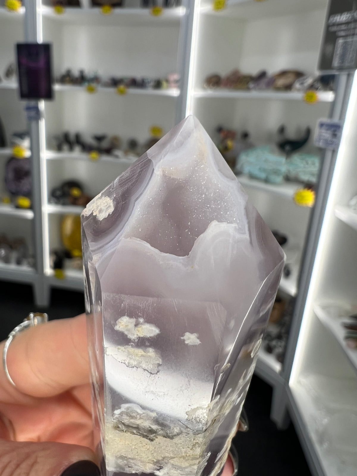 Black Flower Agate Tower