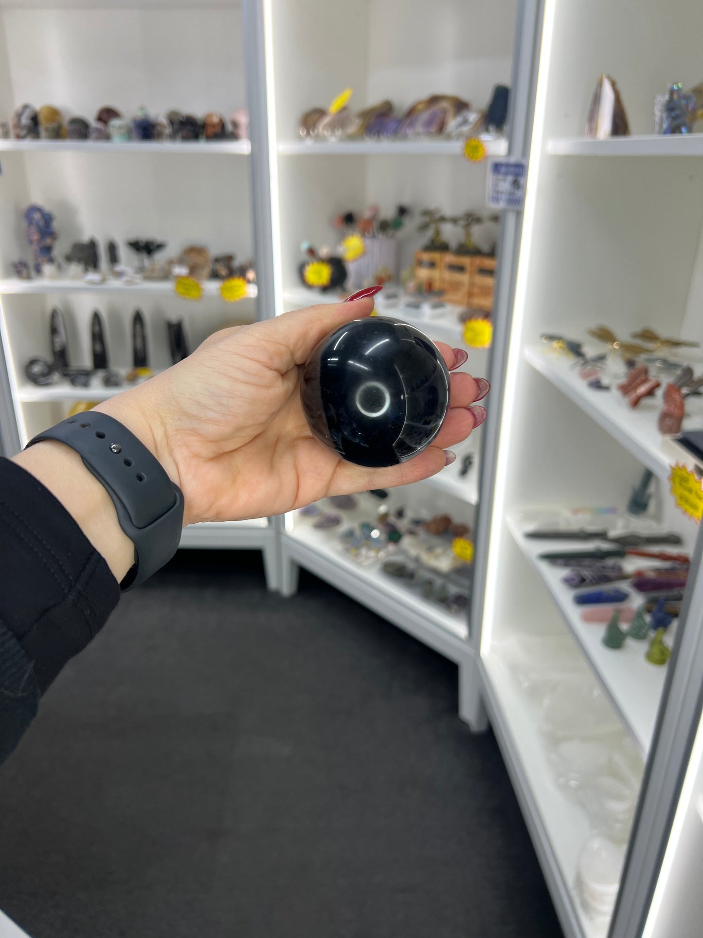 Black Fluorite Sphere on Stand (UV Reactive)
