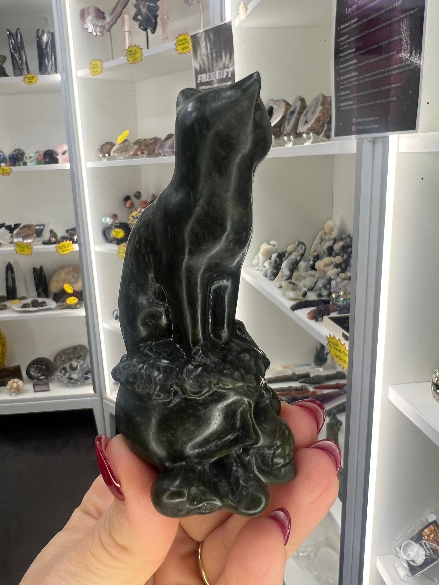 Green Jade Cat on Skull