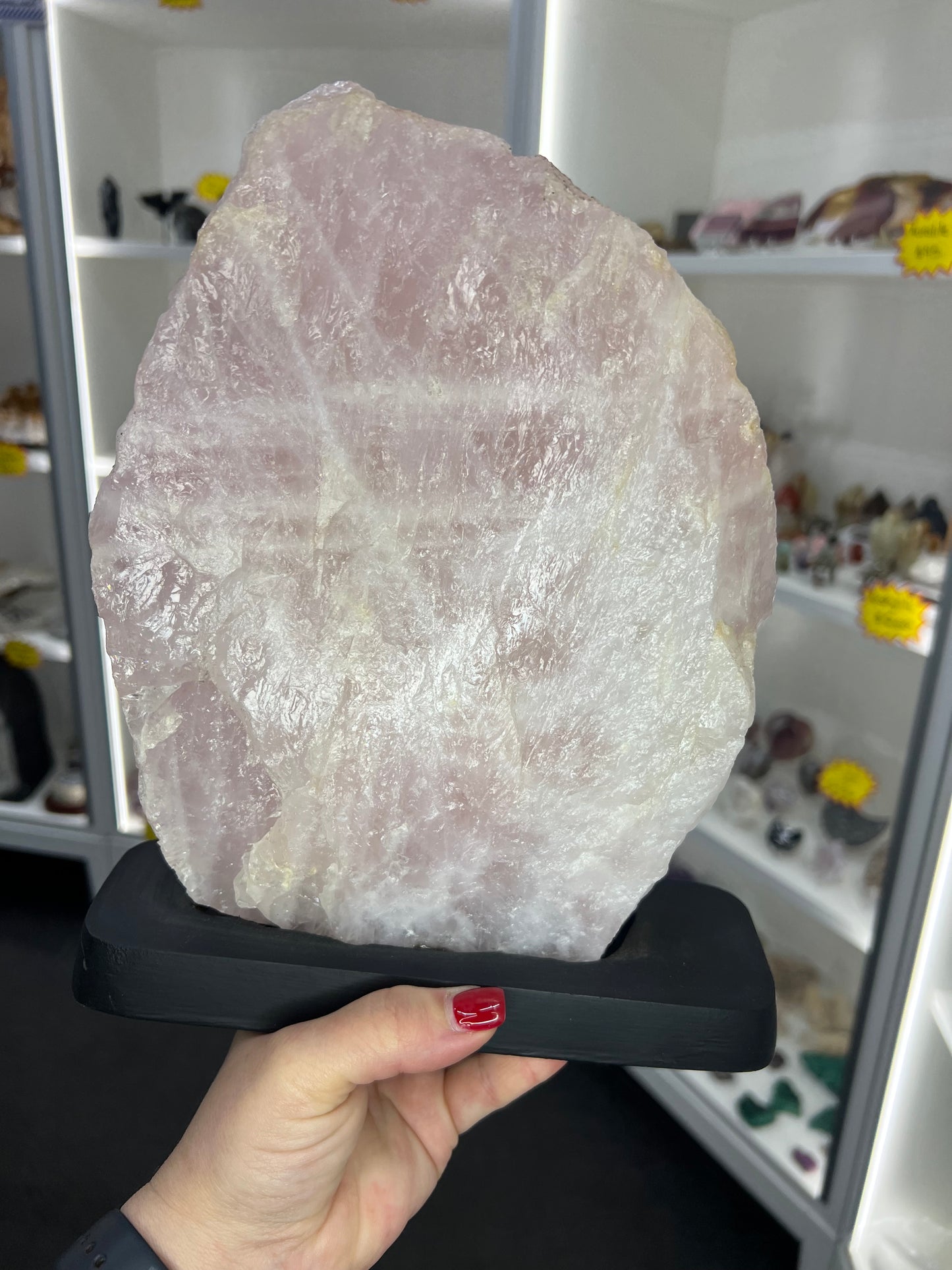 Rose Quartz on Wooden Stand