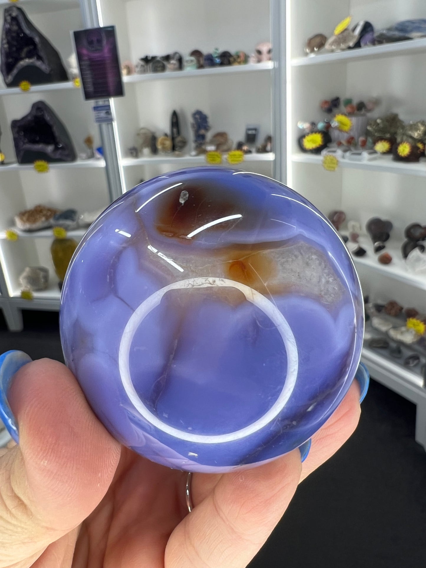 Blue Flower Agate Sphere on Stand