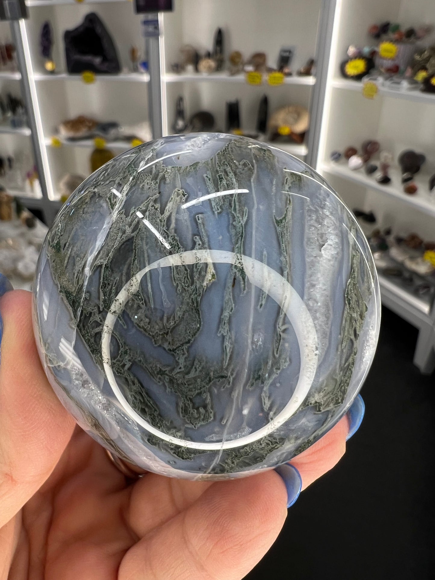 Moss Agate Sphere on Stand