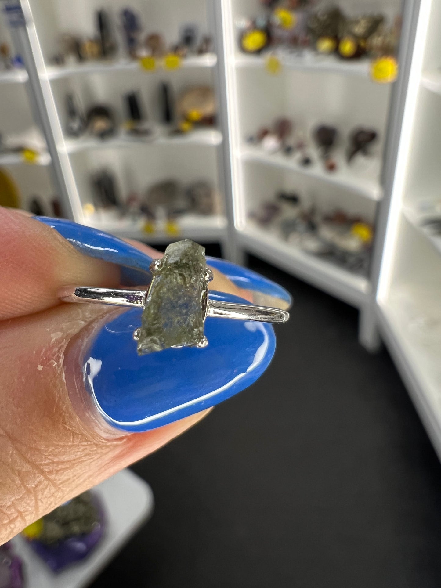 Moldavite Chip Adjustable Ring