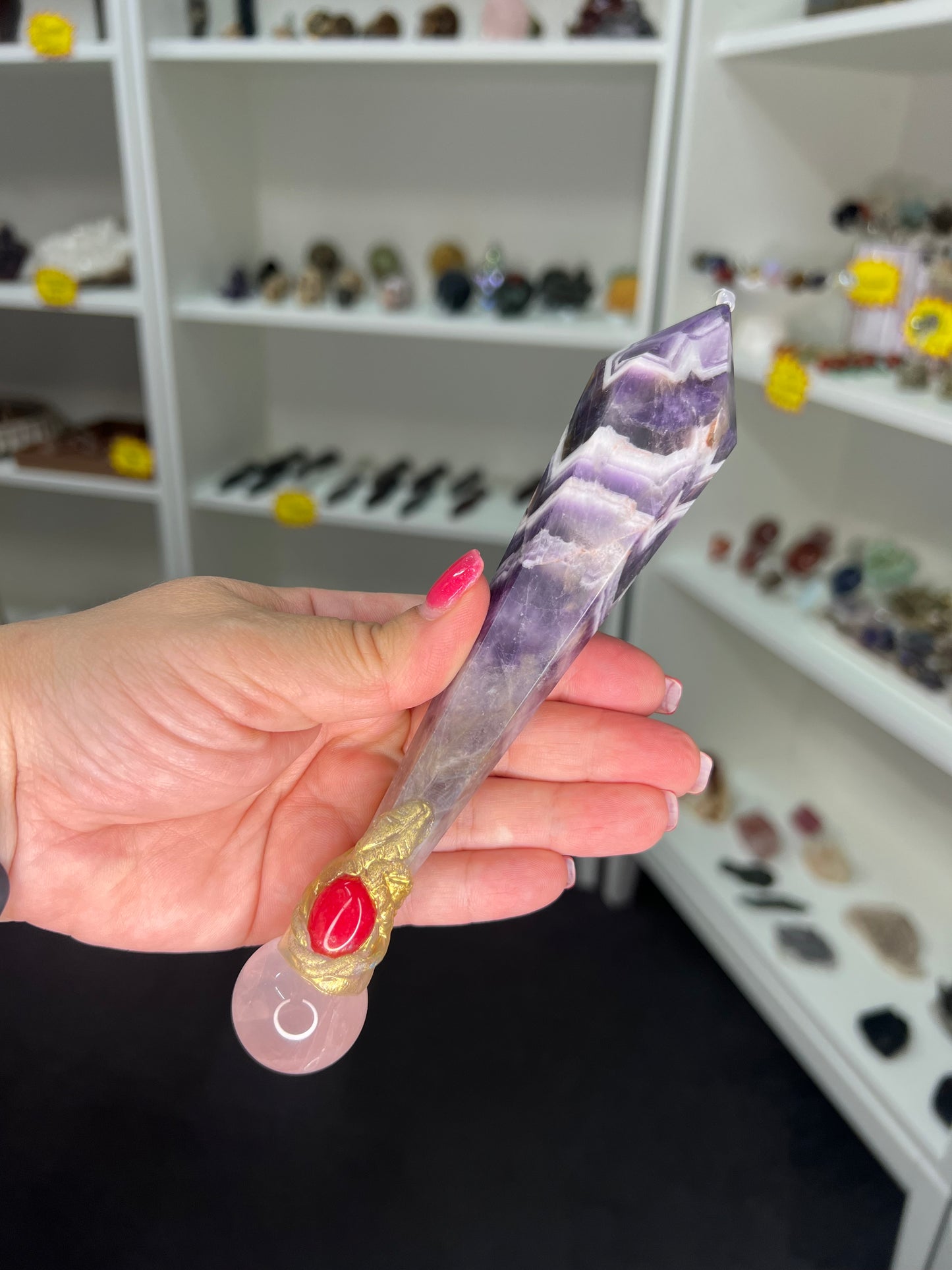 Chevron / Dream Amethyst with Rose Quartz Wand