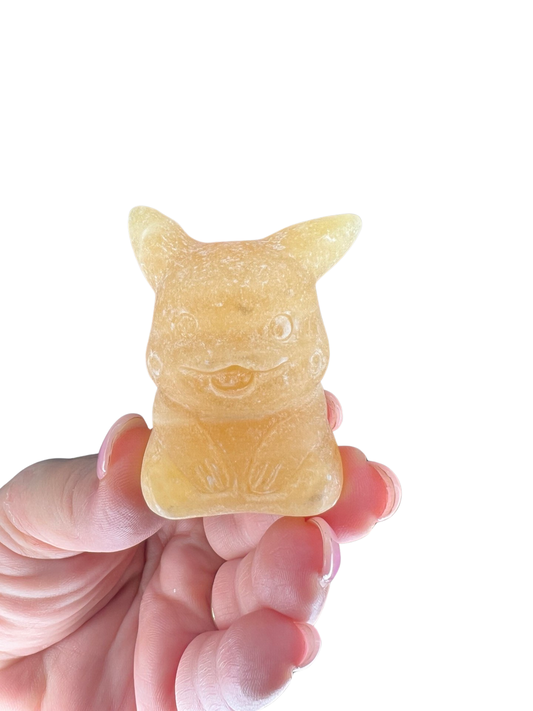 Honey Calcite Pikachu Carving
