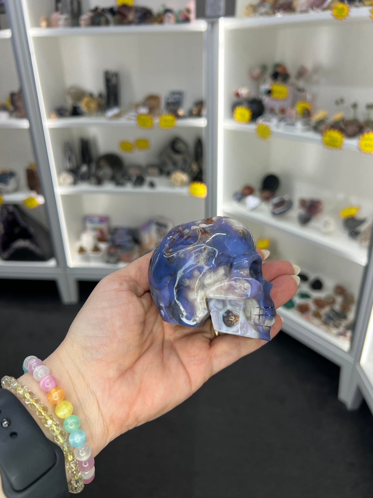 Blue Flower Agate Skull
