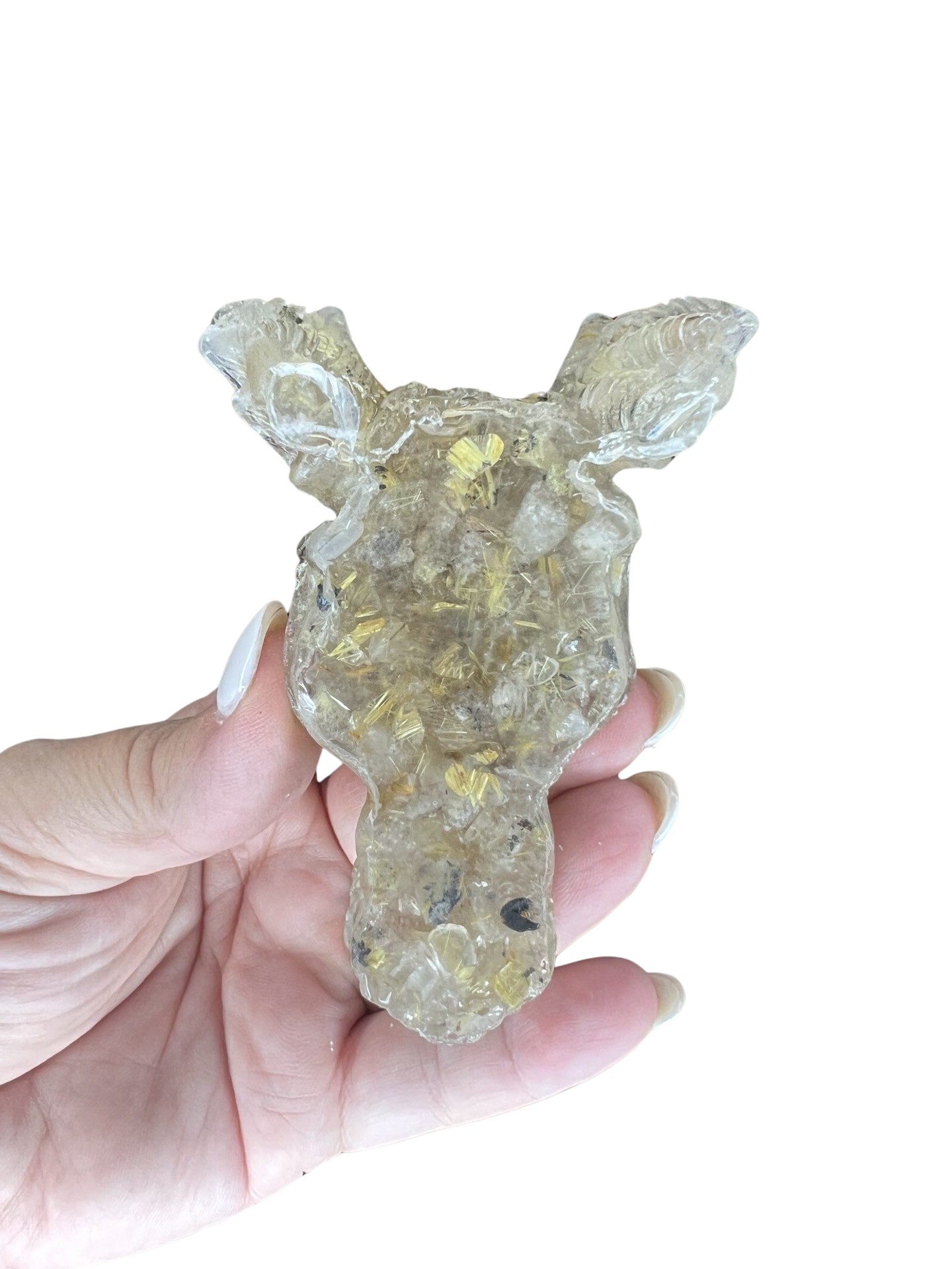 Golden Rutile in Resin Dragon Head