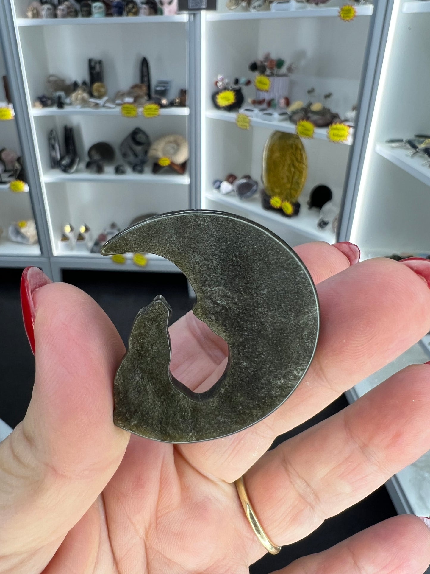 Golden Sheen Obsidian Wolf on Moon