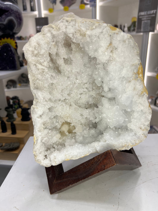Quartz Geode on Timber Stand