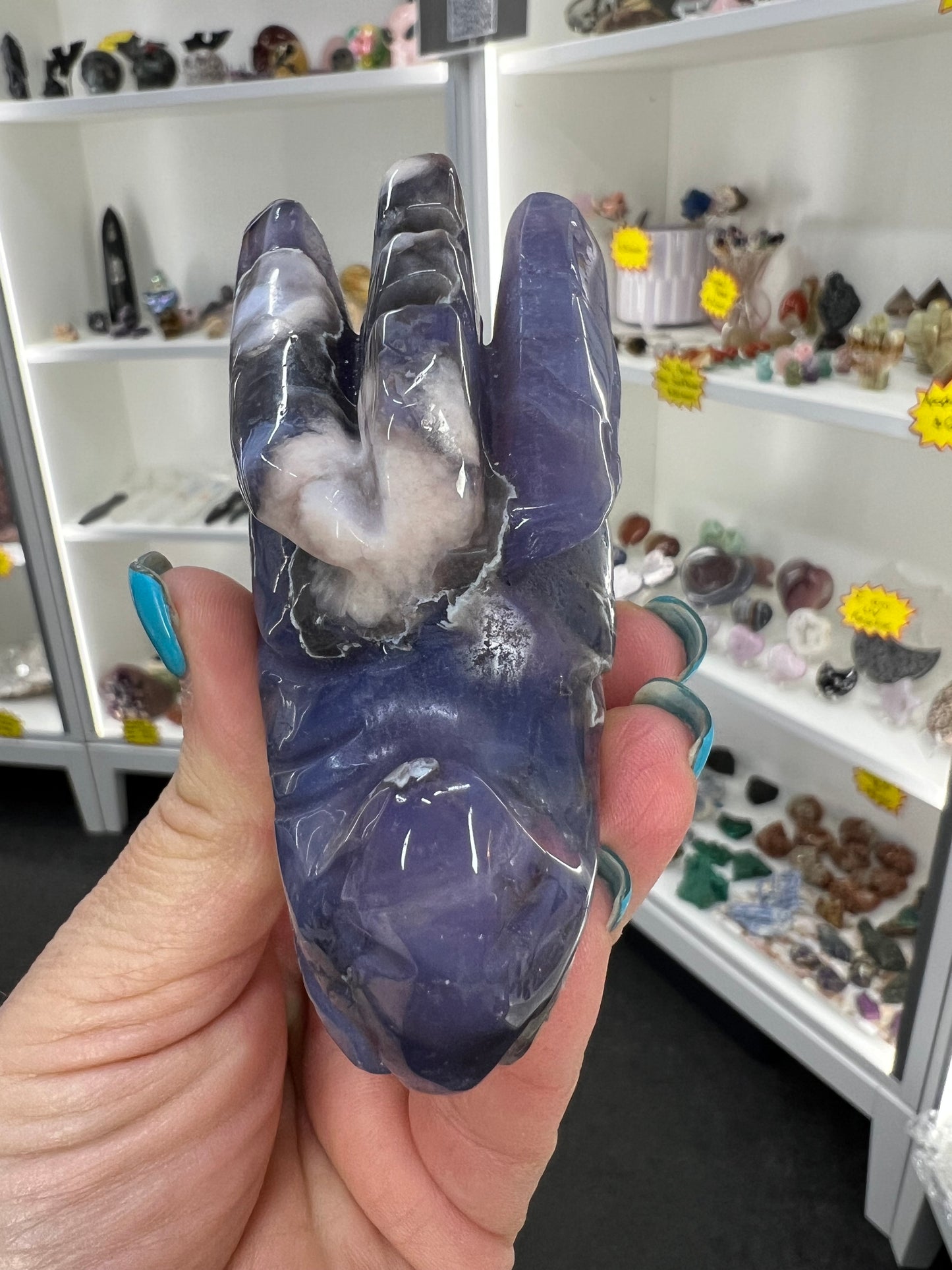 Blue Flower Agate Dragon Head