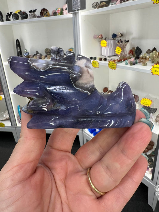 Blue Flower Agate Dragon Head