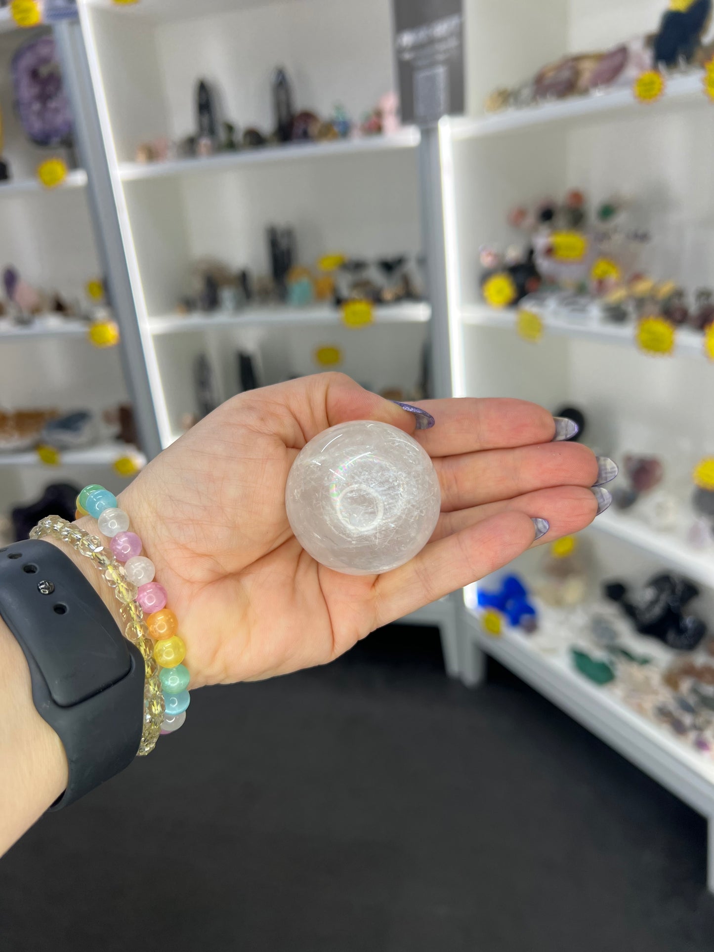 White Calcite Sphere with Stand