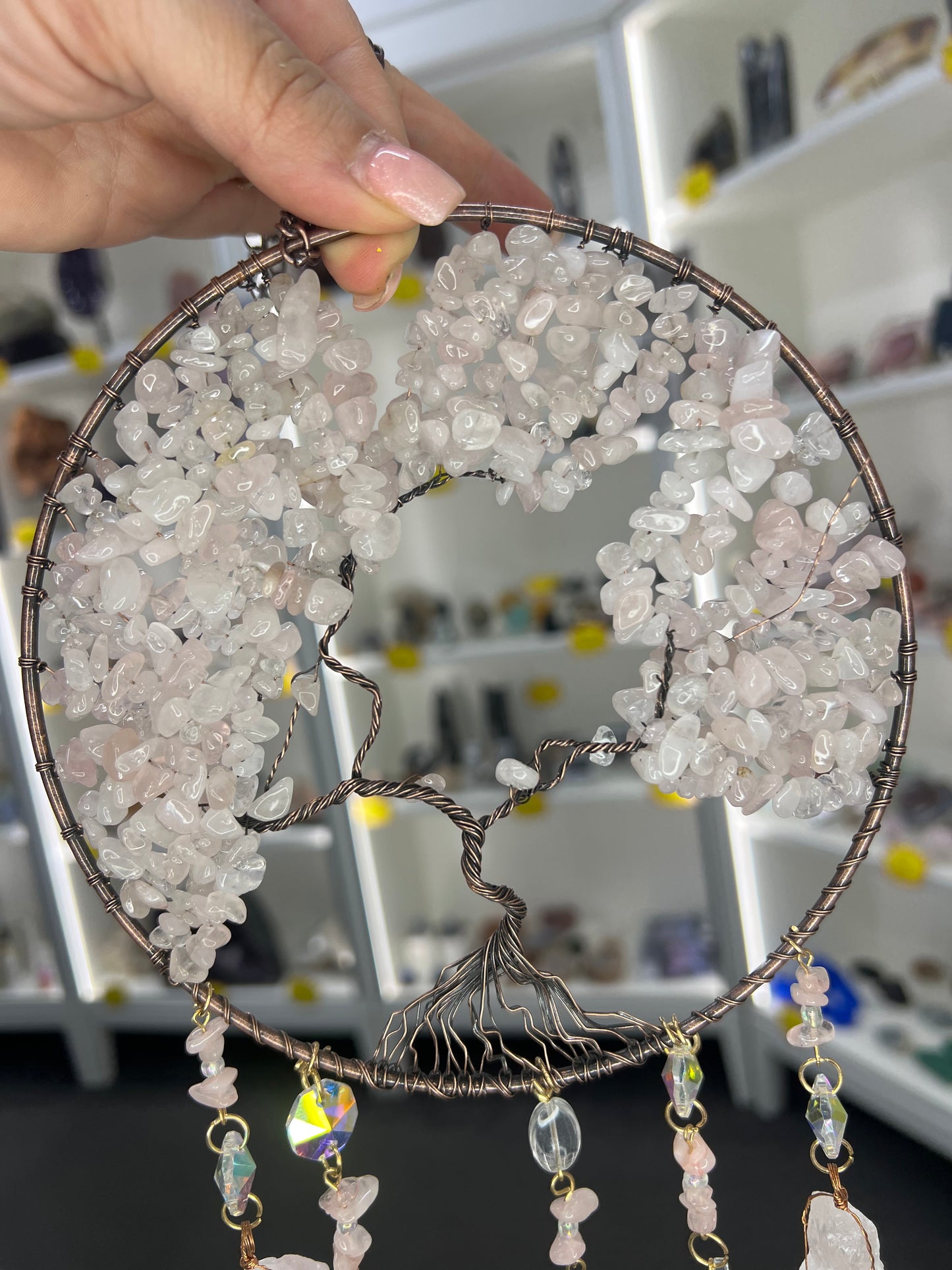 Rose Quartz Tree of Life Suncatcher