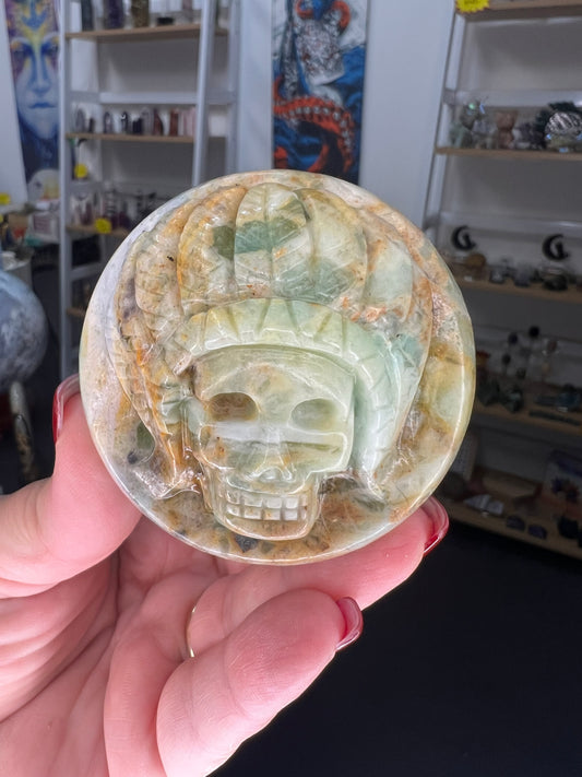 Variscite Indian Carved Sphere on Stand