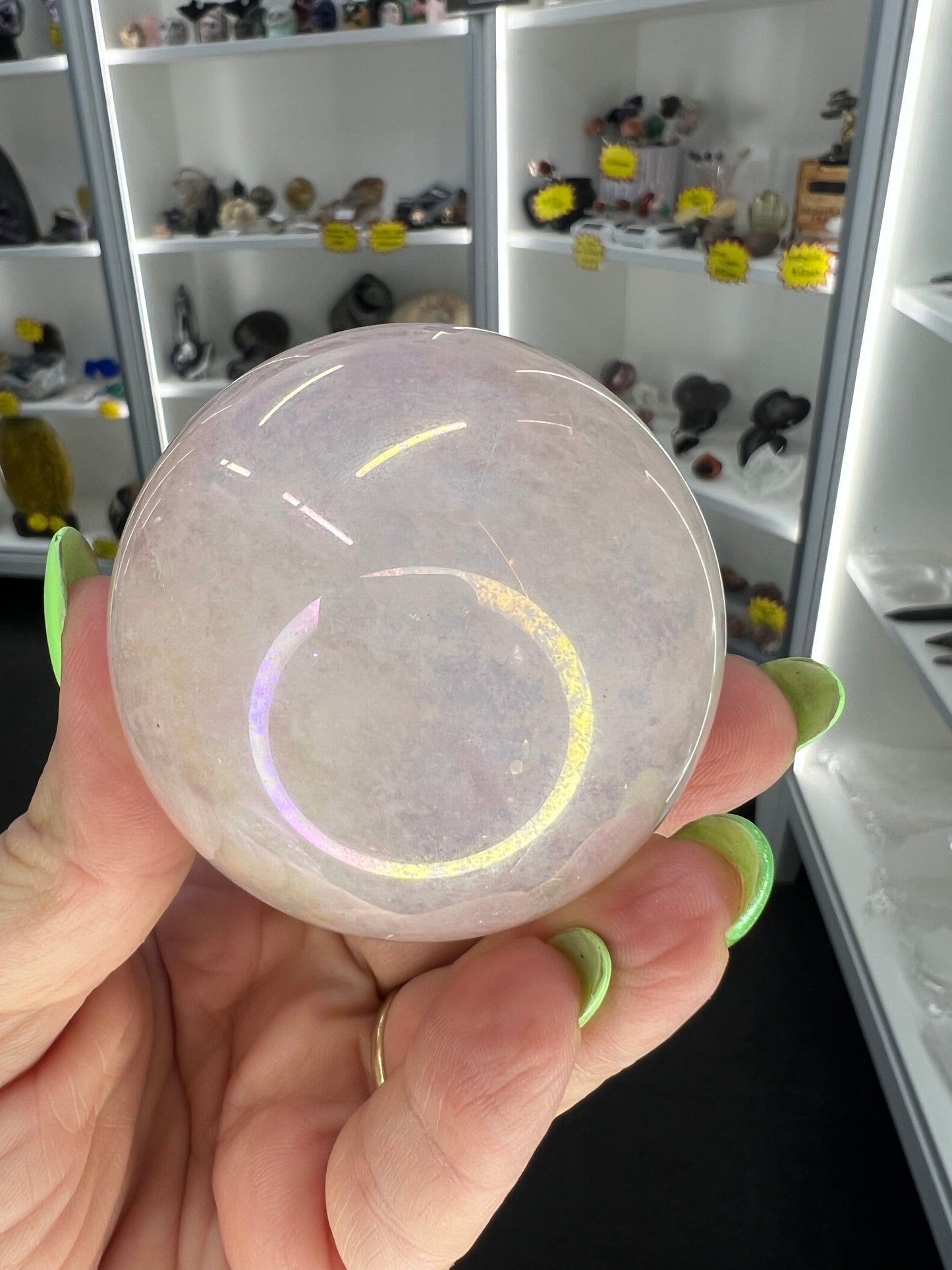 Aura Rose Quartz Sphere on Stand