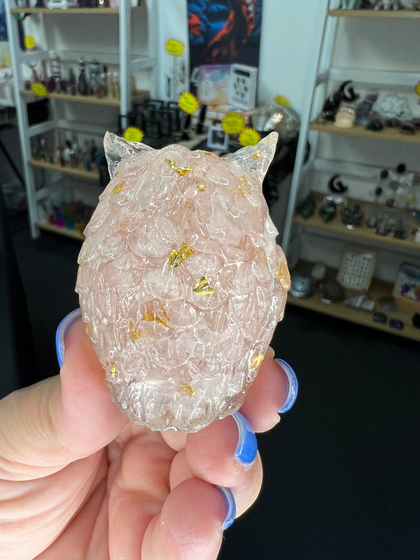 Rose Quartz in Resin Owl