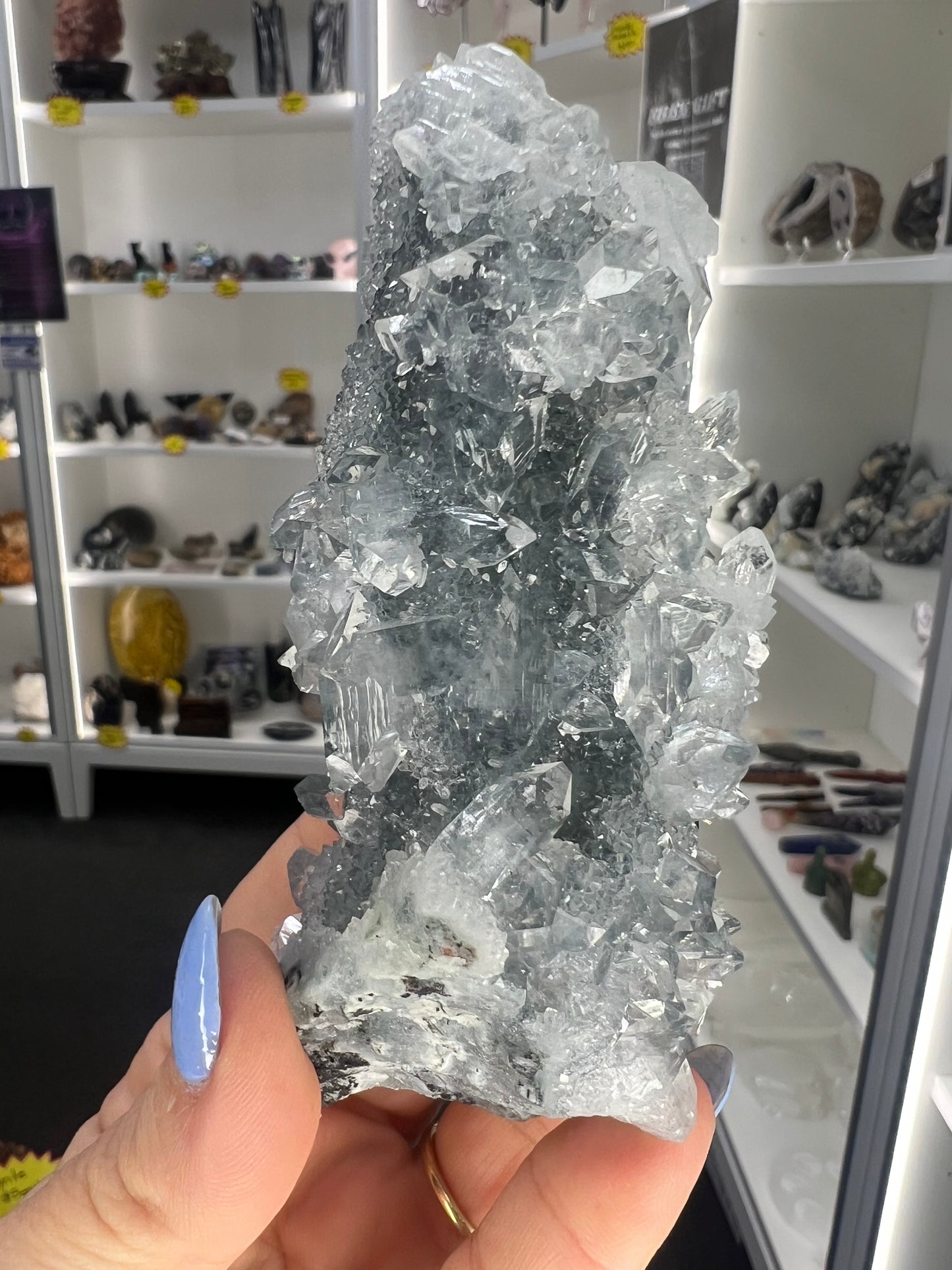 Apophyllite on Blue Chalcedony