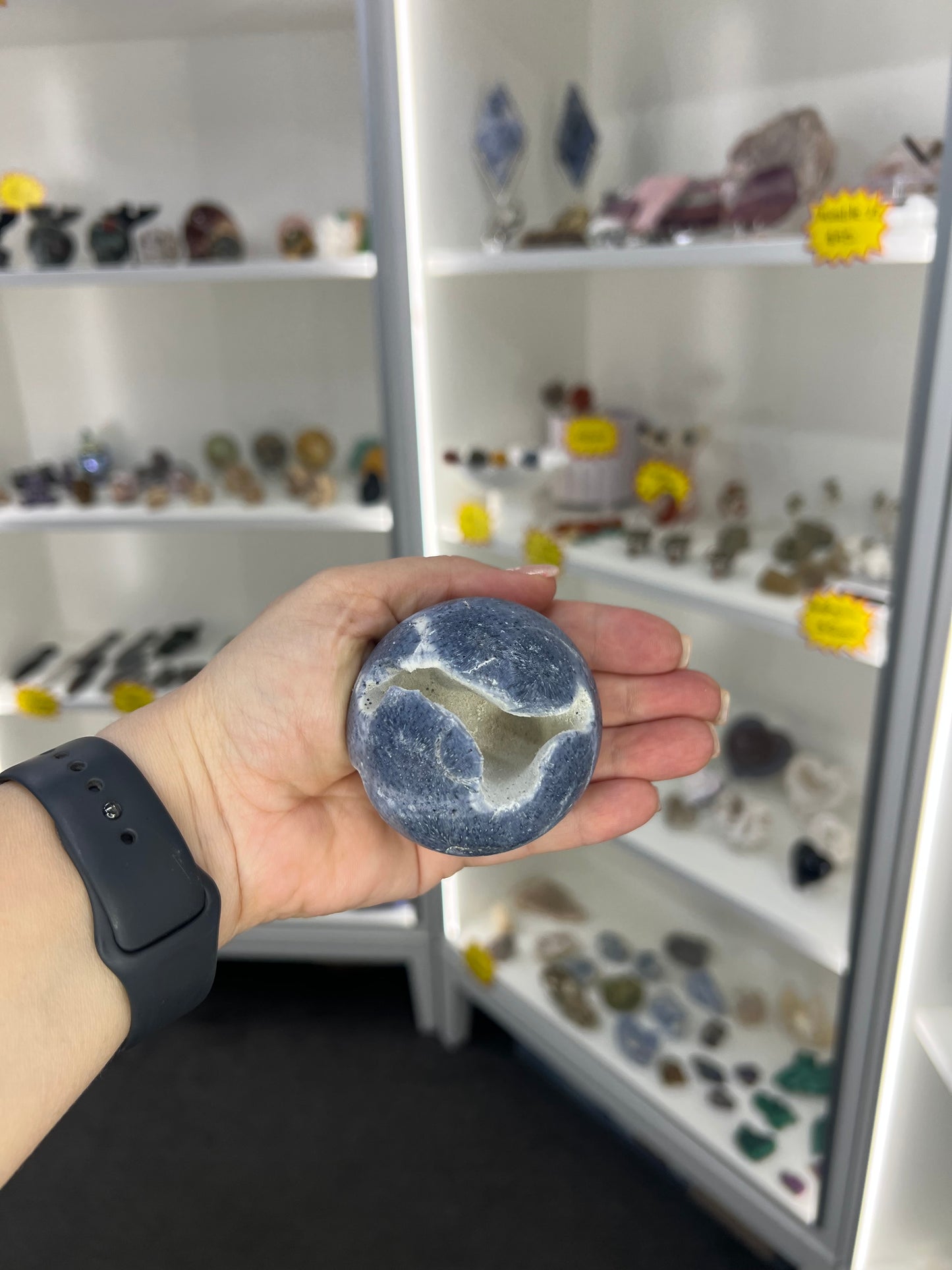 Blue Coral Jade Sphere on Stand