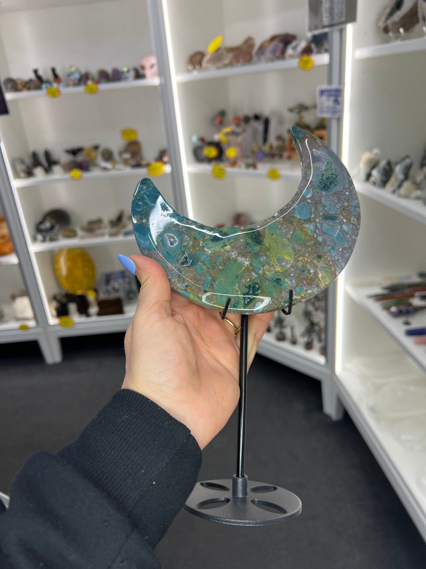 Ocean Jasper Moon on Stand