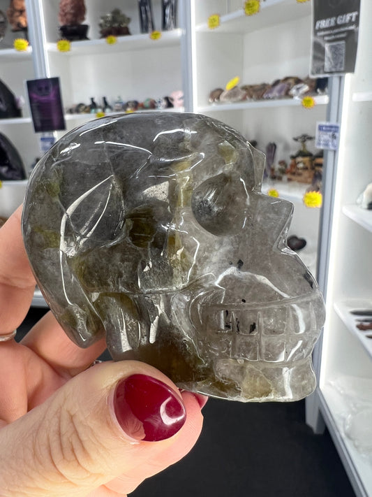 Smoky Quartz with Green Mica Skull
