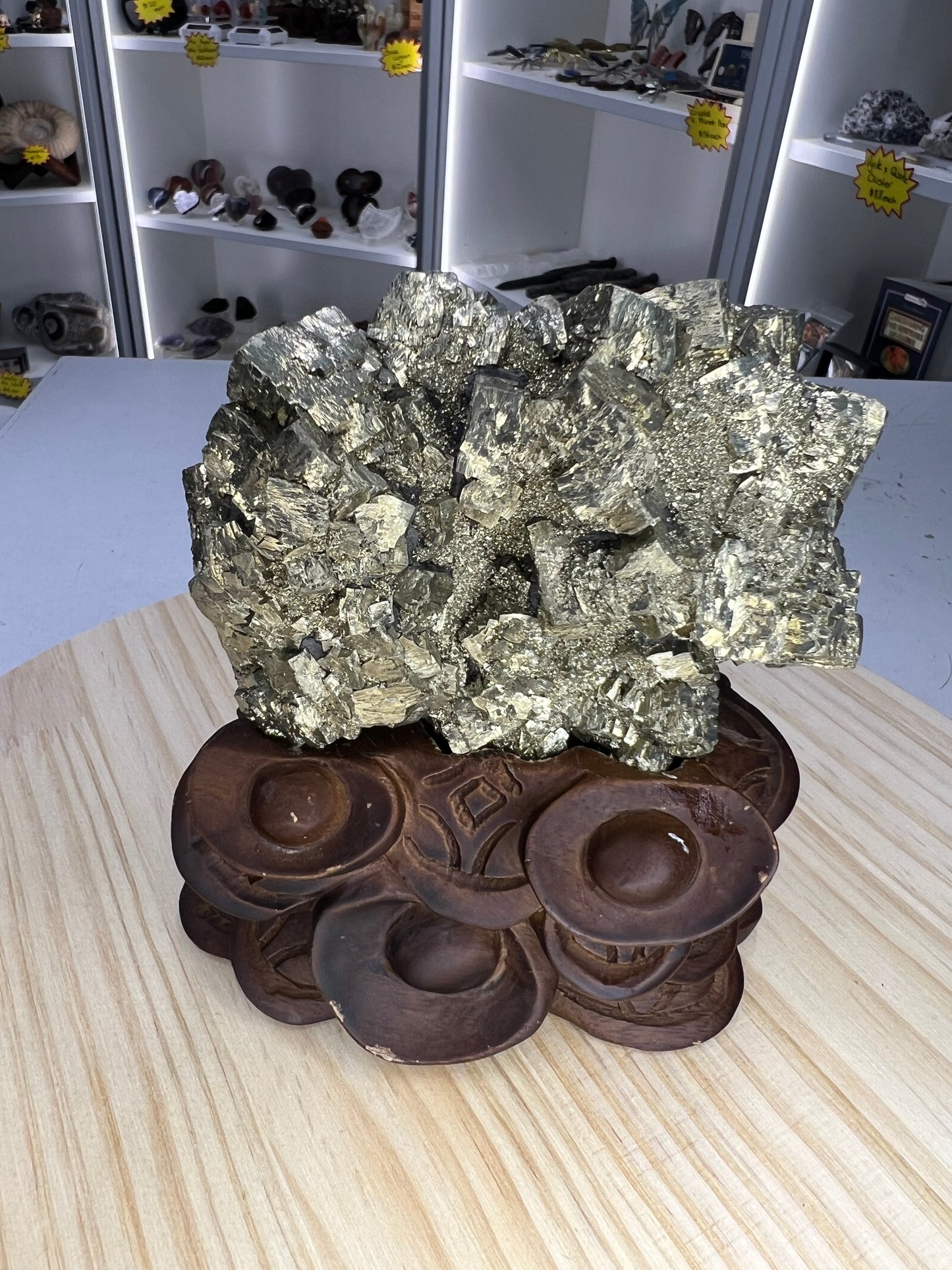 Pyrite Specimen on Custom Stand