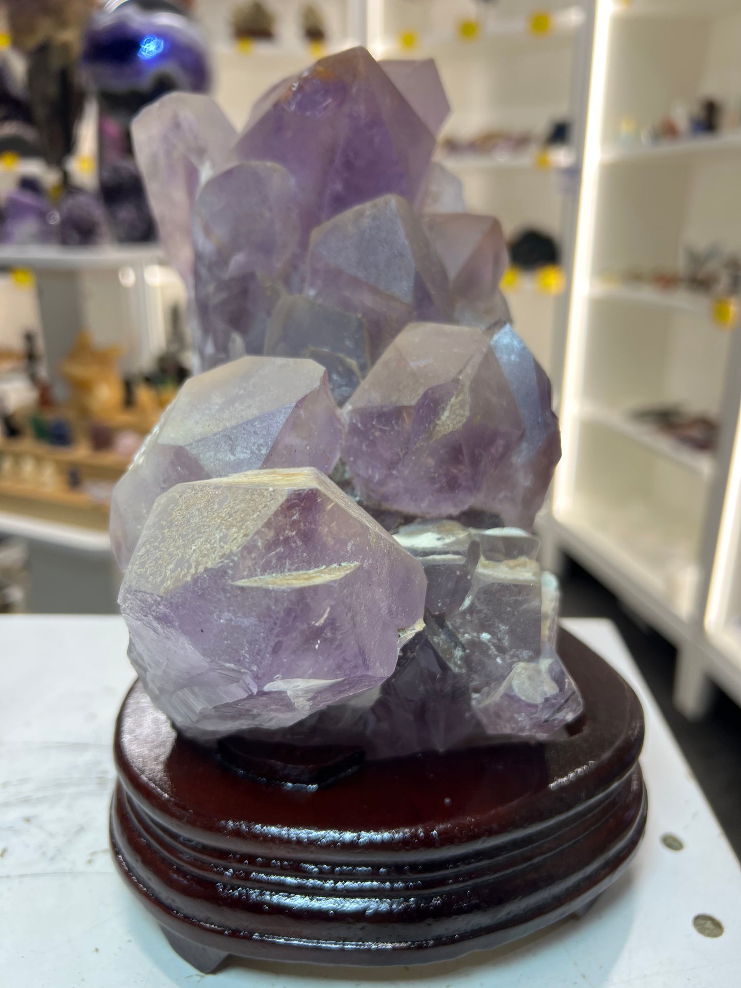 Amethyst Cluster on Custom Wooden Stand