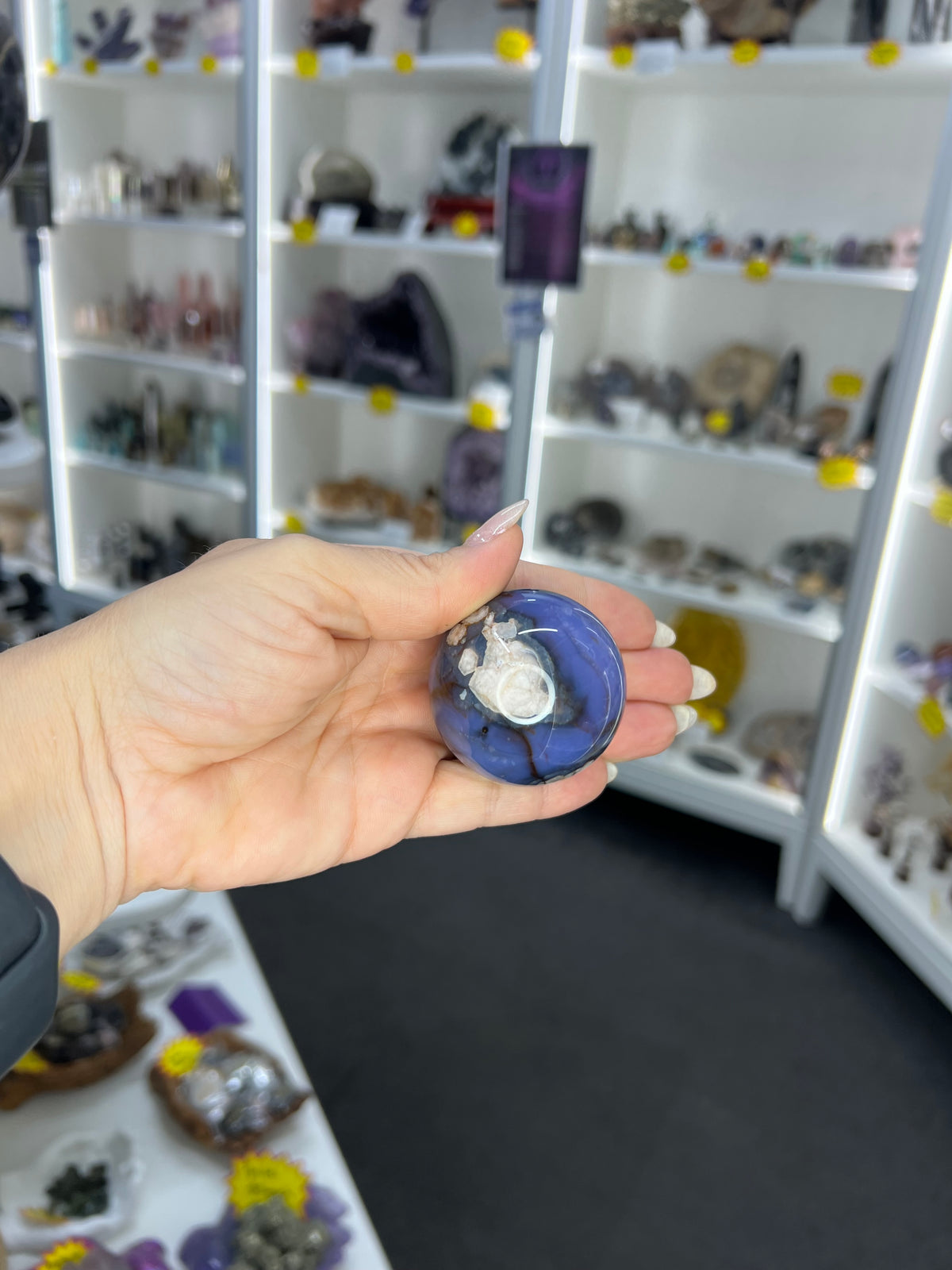 Blue Flower Agate Sphere on Stand