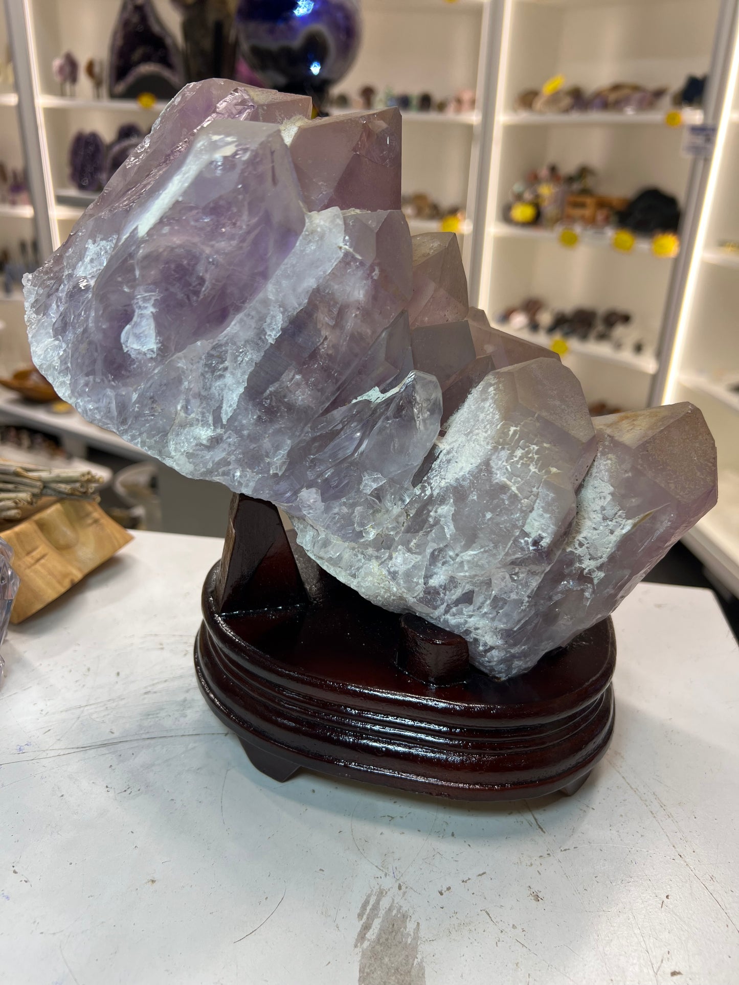 Amethyst Cluster on Custom Wooden Stand