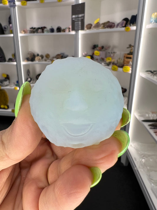 Opalite Moon Face Sphere on Stand