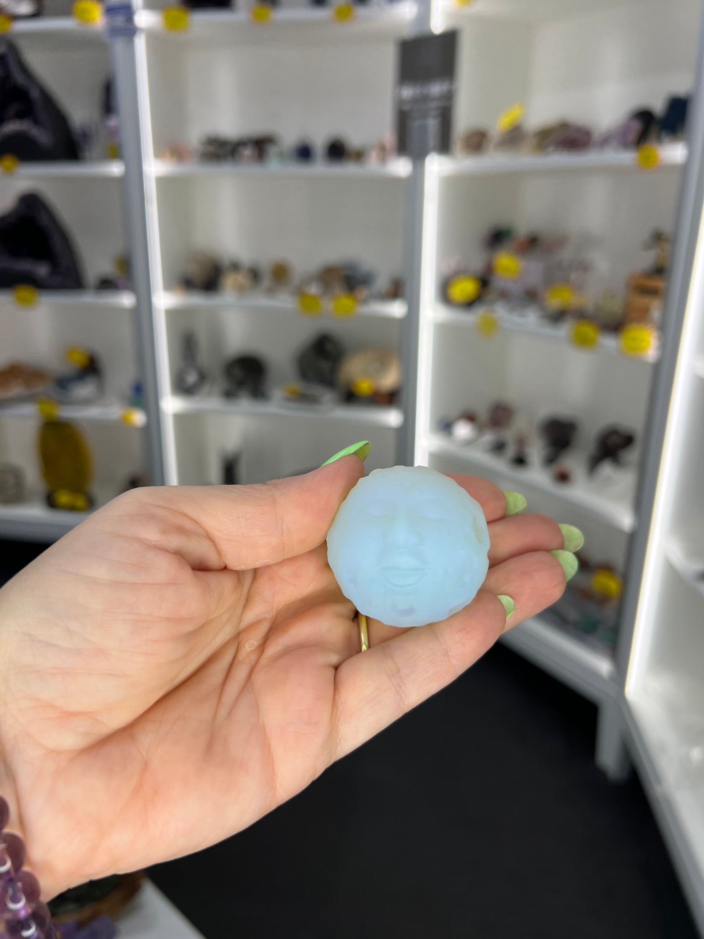 Opalite Moon Face Sphere on Stand