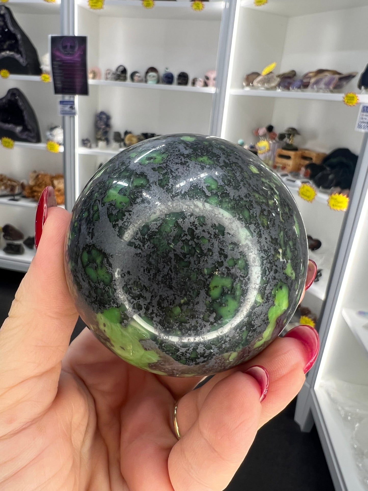Shungite x Green Opal Sphere on Stand
