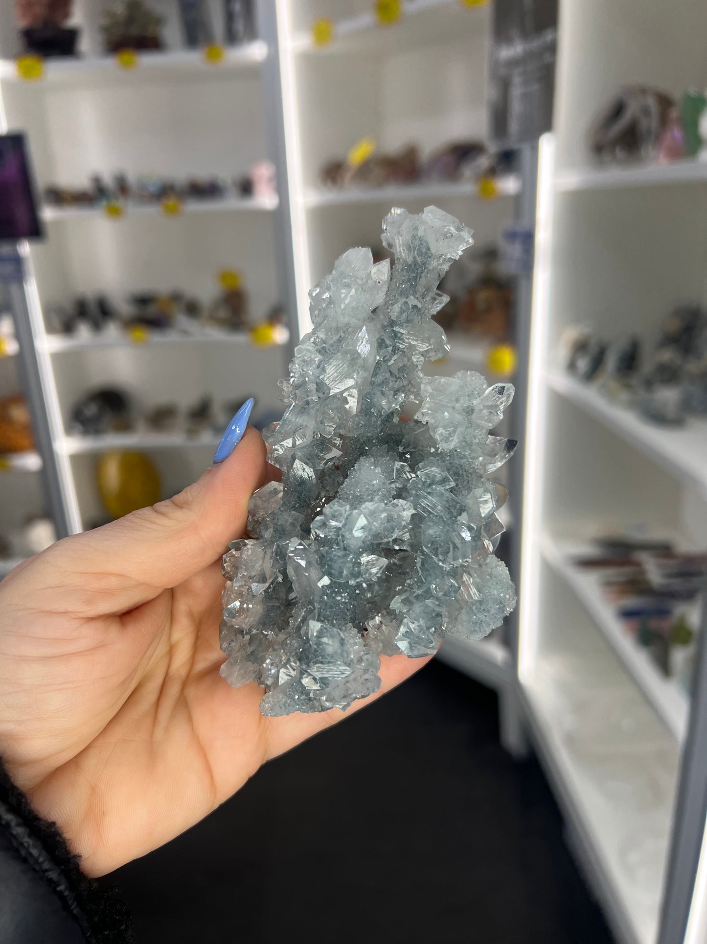 Apophyllite on Blue Chalcedony
