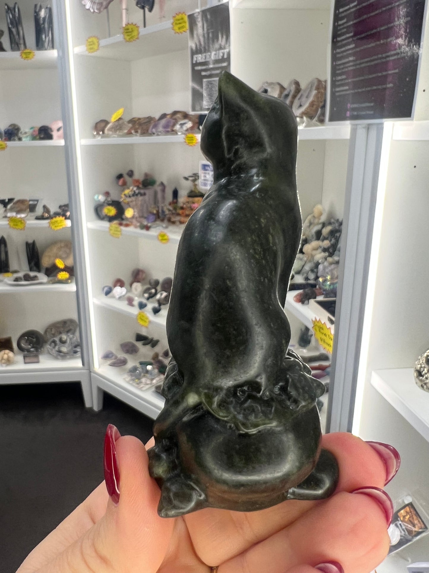 Green Jade Cat on Skull