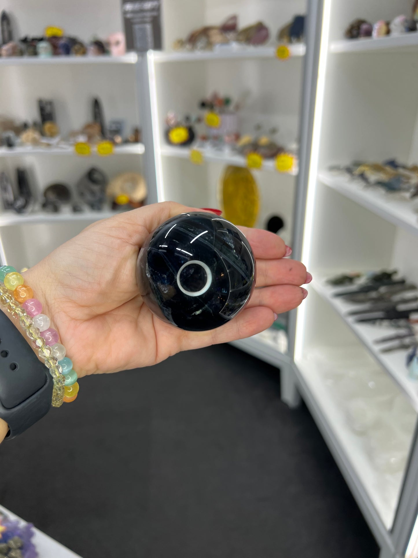 Black Fluorite Sphere with Stand