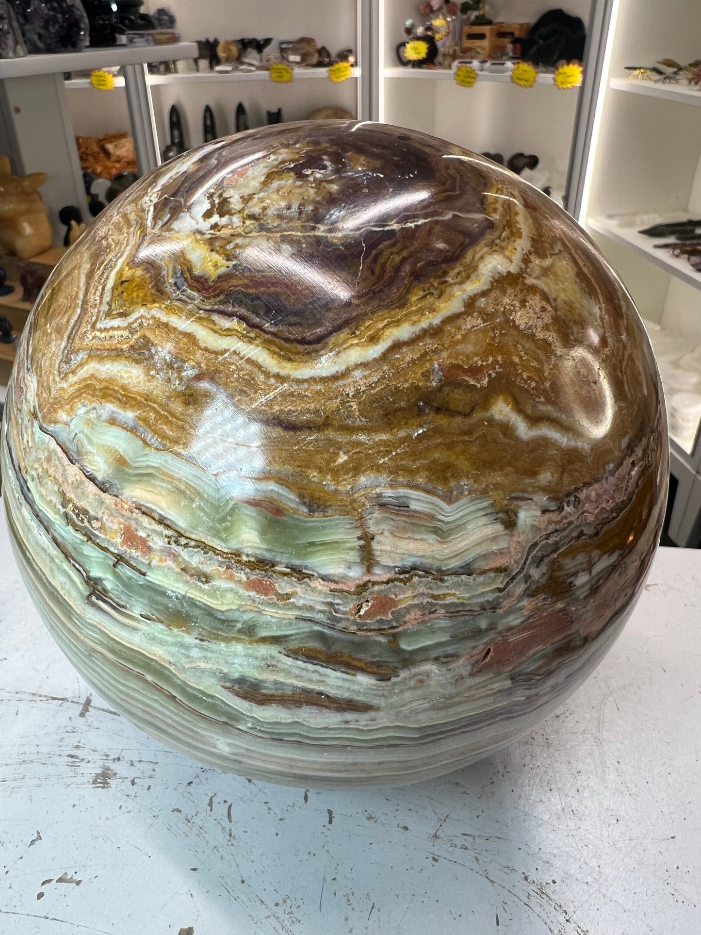 Green Onyx Sphere on Stand