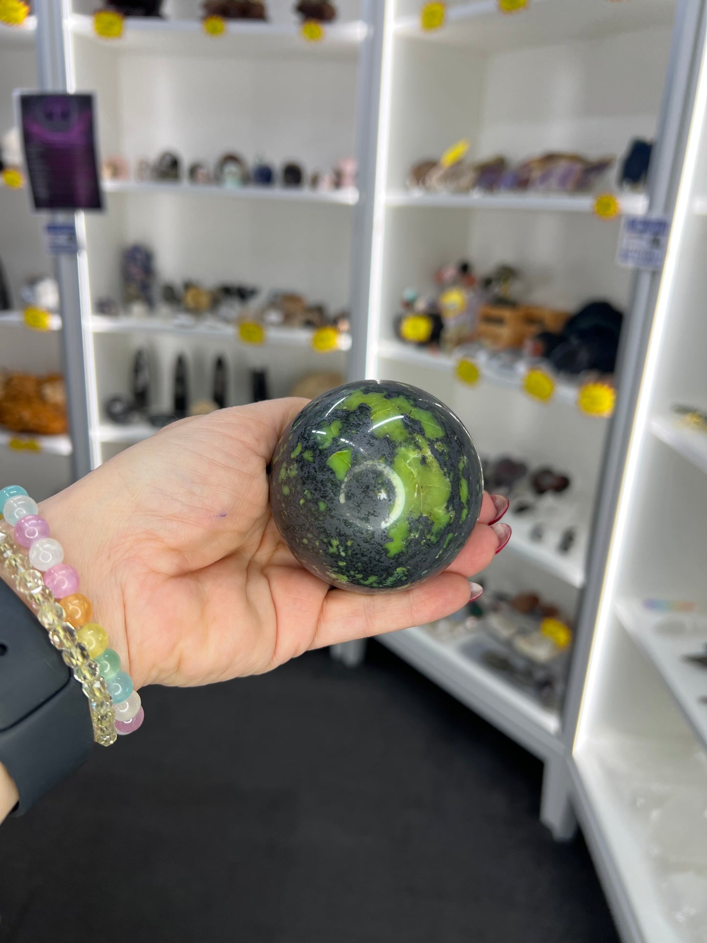 Shungite x Green Opal Sphere on Stand