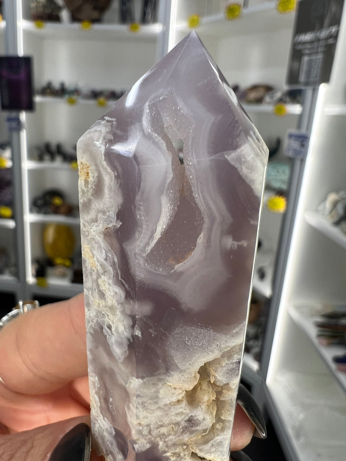 Black Flower Agate Tower