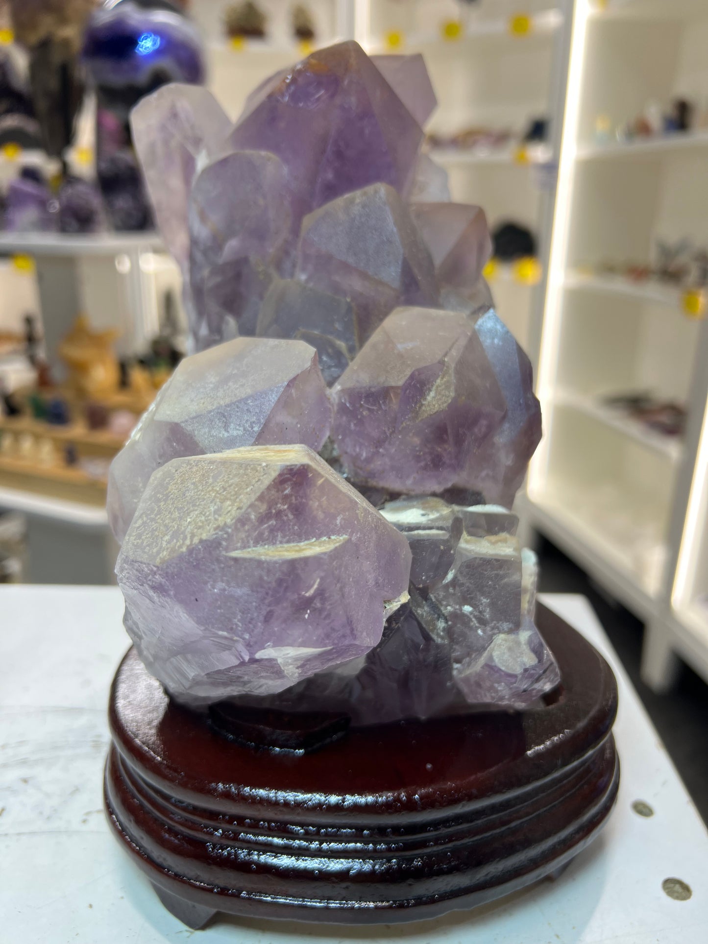 Amethyst Cluster on Custom Wooden Stand