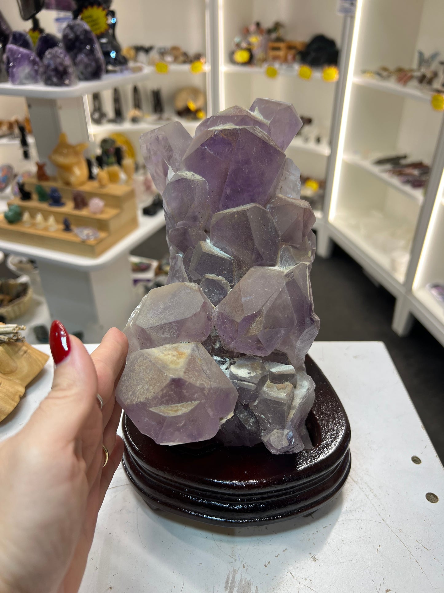 Amethyst Cluster on Custom Wooden Stand