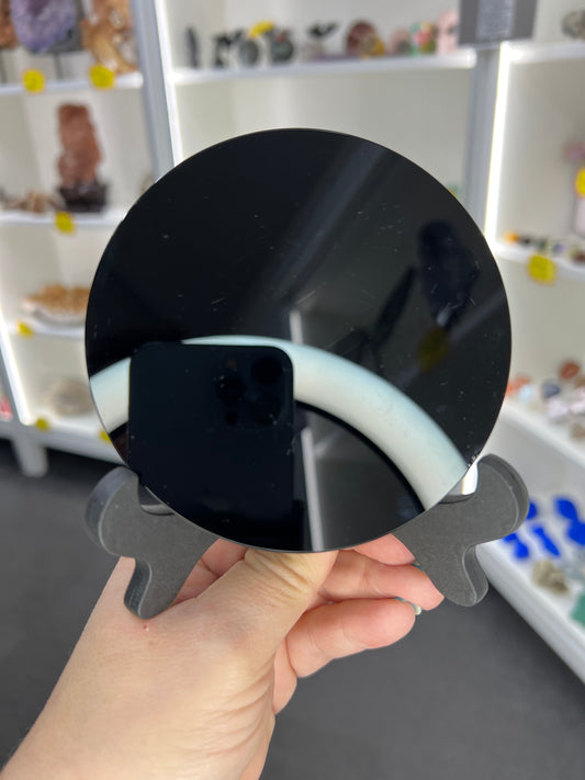 Black Obsidian Mirror with Stand