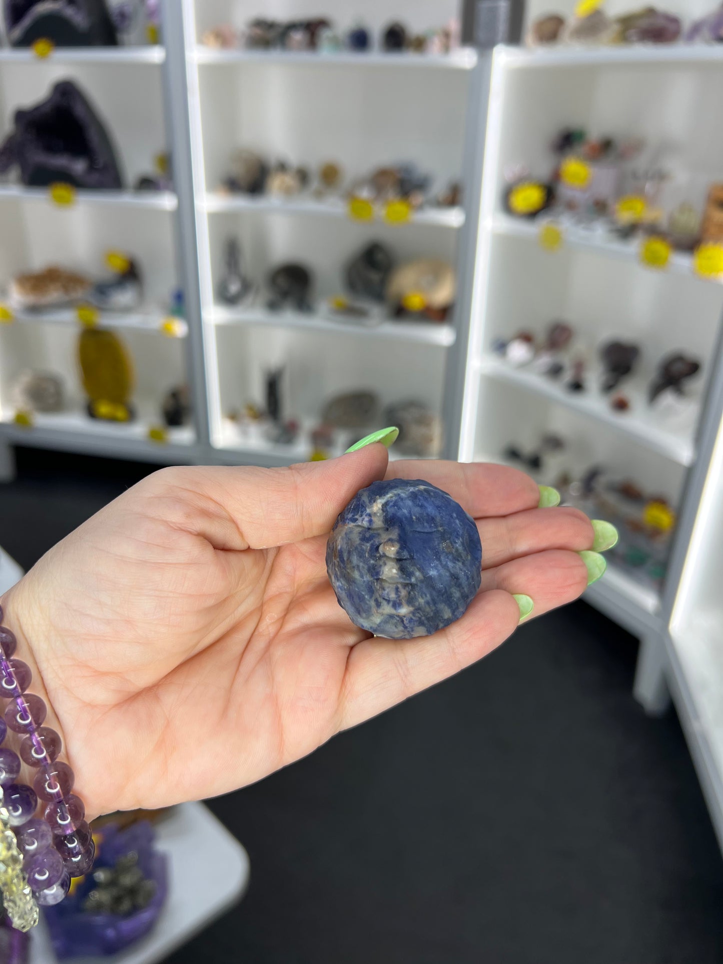 Sodalite Moon Face Sphere on Stand
