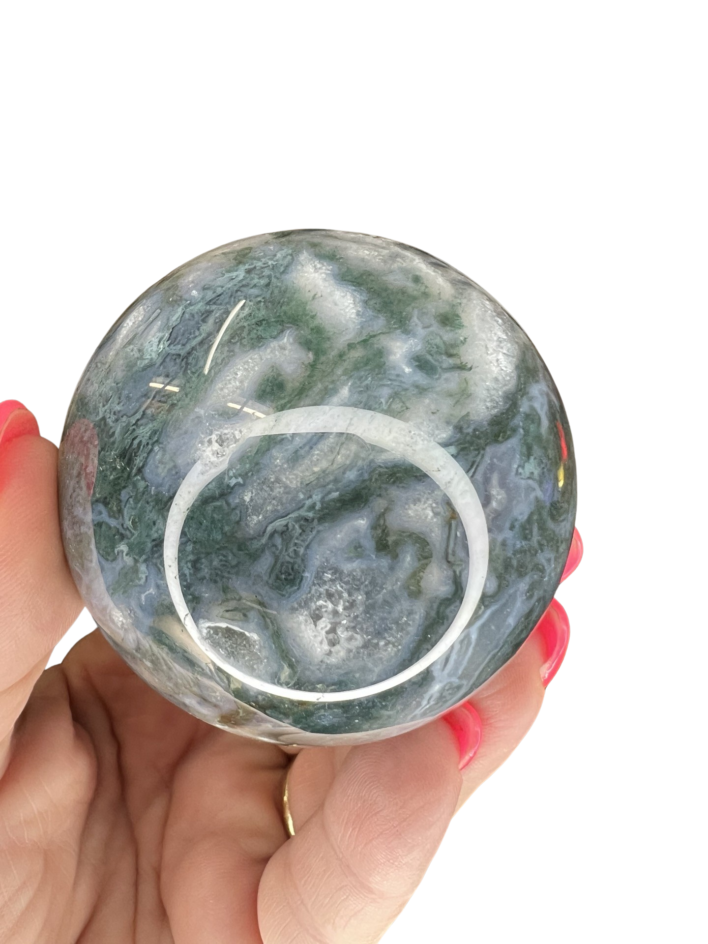Druzy Moss Agate Sphere with Stand