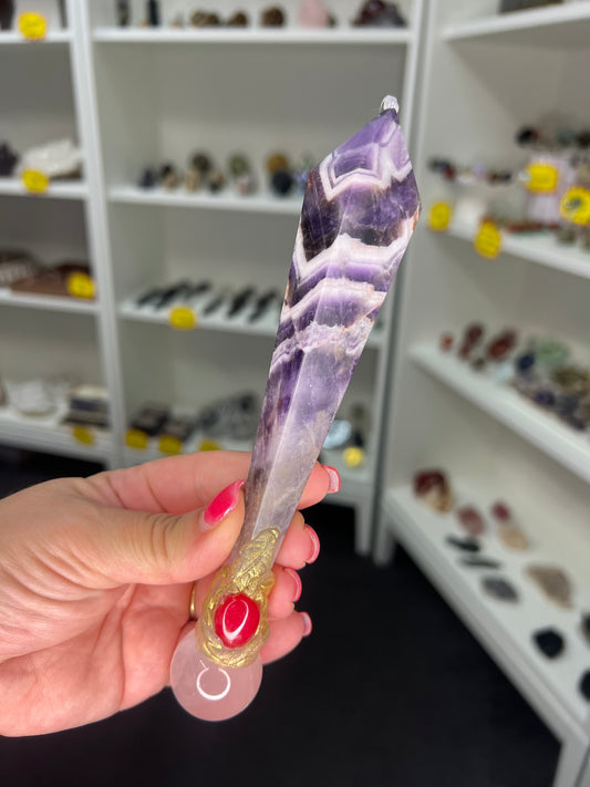 Chevron / Dream Amethyst with Rose Quartz Wand