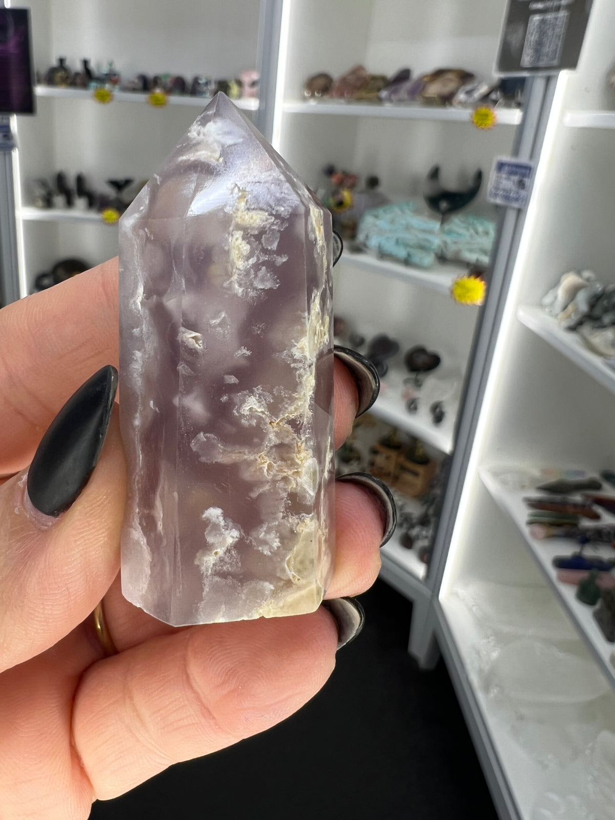 Black Flower Agate Tower